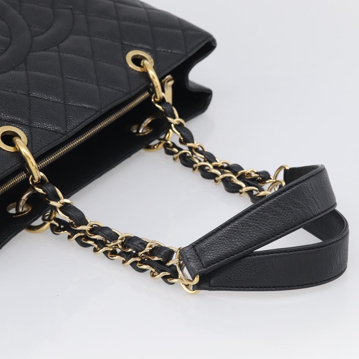 CHANEL GST Matelasse Chain Tote Bag Caviar Skin Black Gold CC Auth ka6843SAM