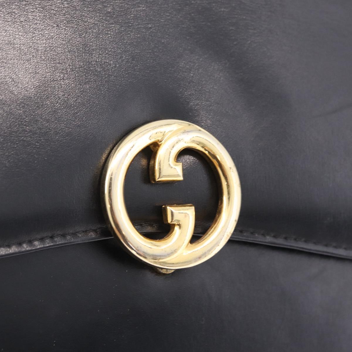 GUCCI Interlocking Shoulder Bag Leather Black Gold Auth ka6844