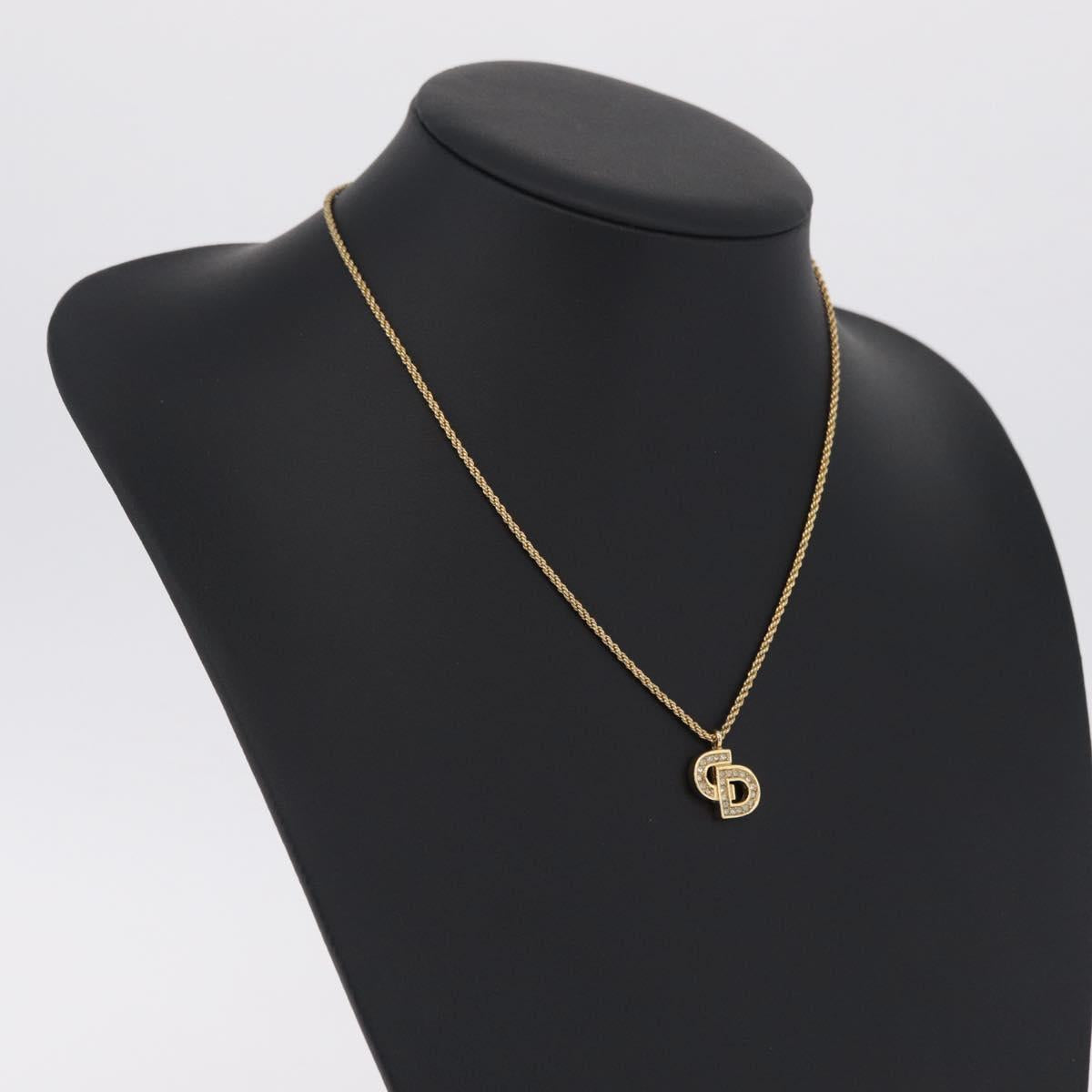 Christian Dior Rhinestone Necklace metal Gold Tone Auth ka6848