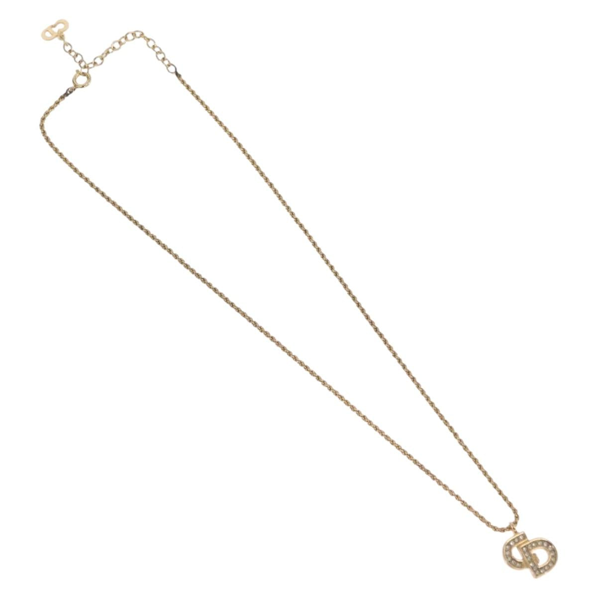 Christian Dior Rhinestone Necklace metal Gold Tone Auth ka6848