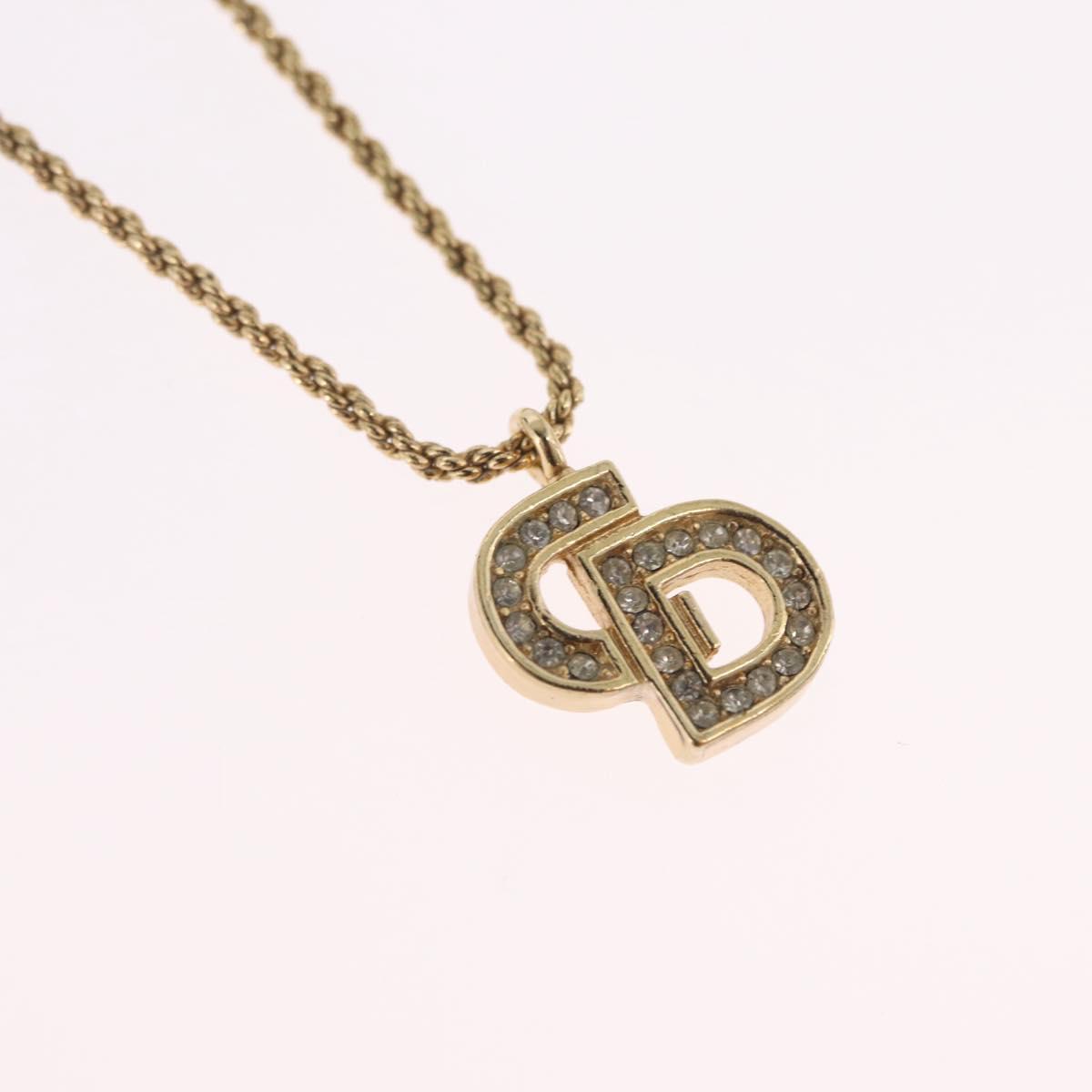 Christian Dior Rhinestone Necklace metal Gold Tone Auth ka6848