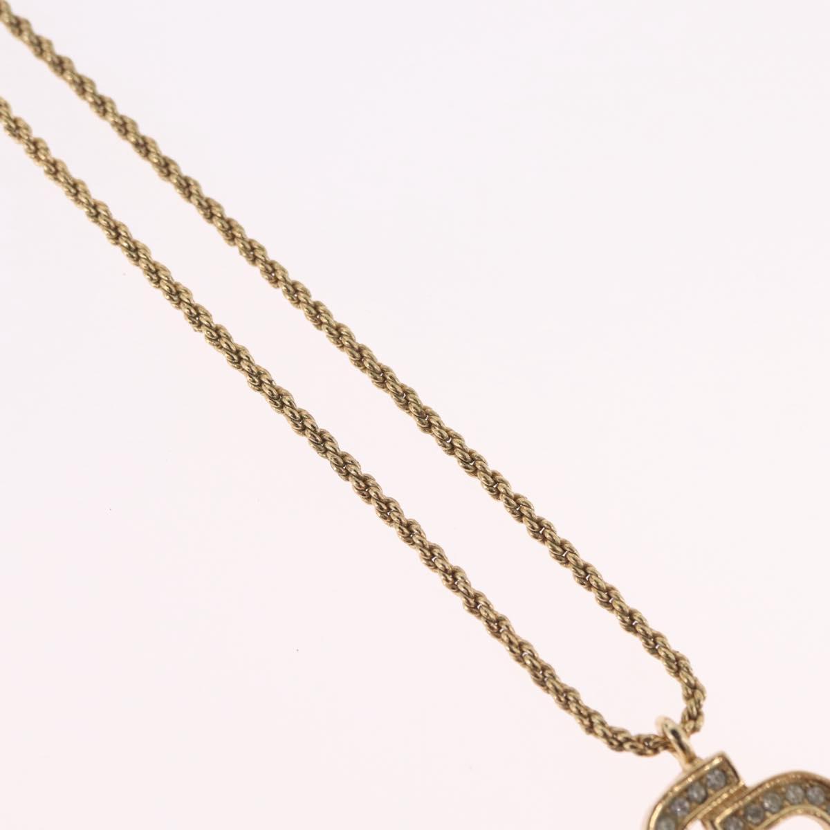 Christian Dior Rhinestone Necklace metal Gold Tone Auth ka6848