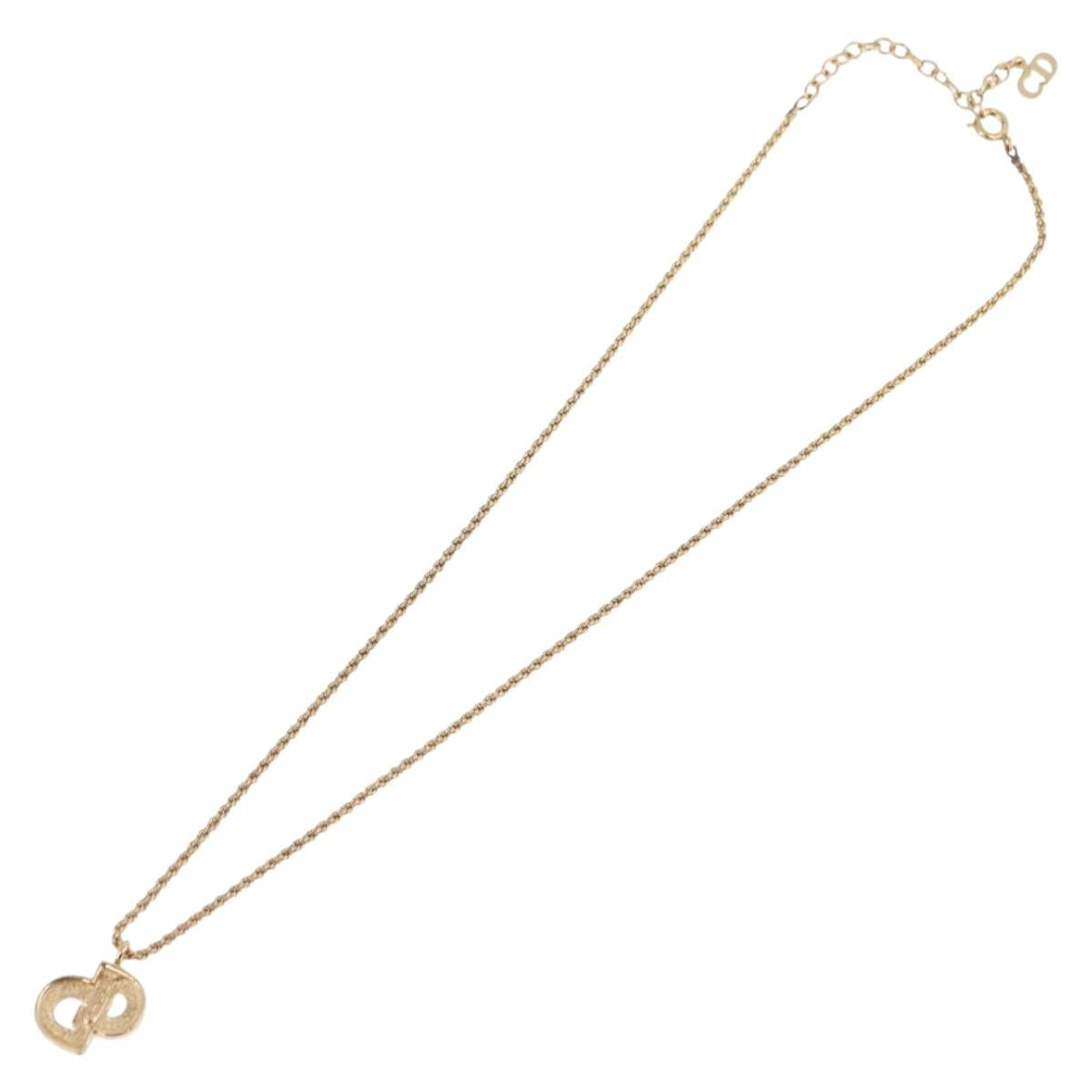 Christian Dior Rhinestone Necklace metal Gold Tone Auth ka6848