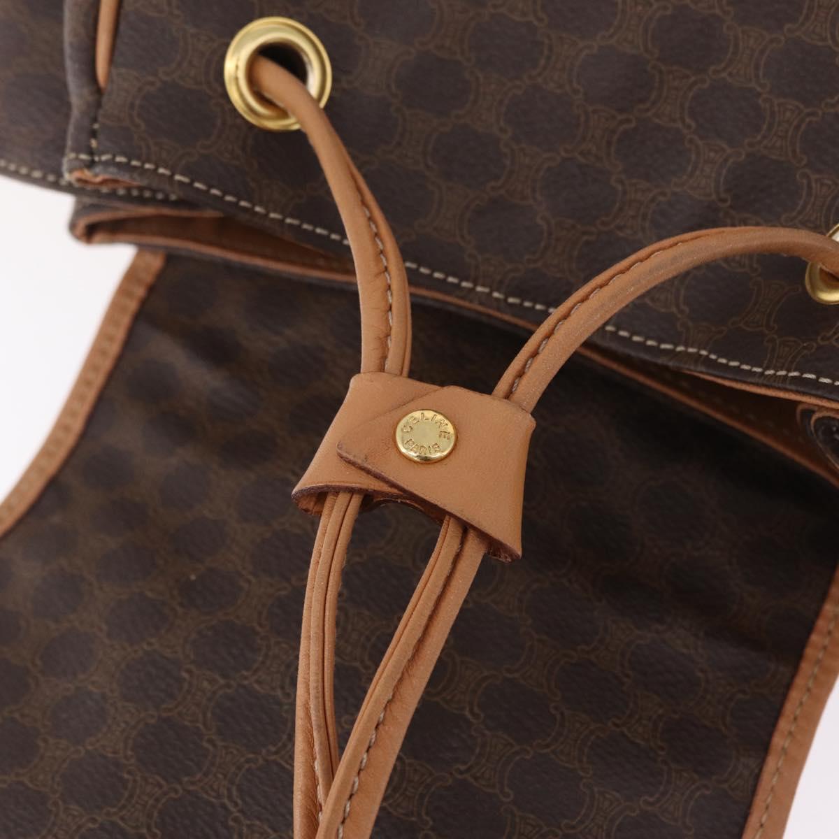 CELINE Macadam Canvas Backpack PVC Leather Brown Gold Auth ka6855A