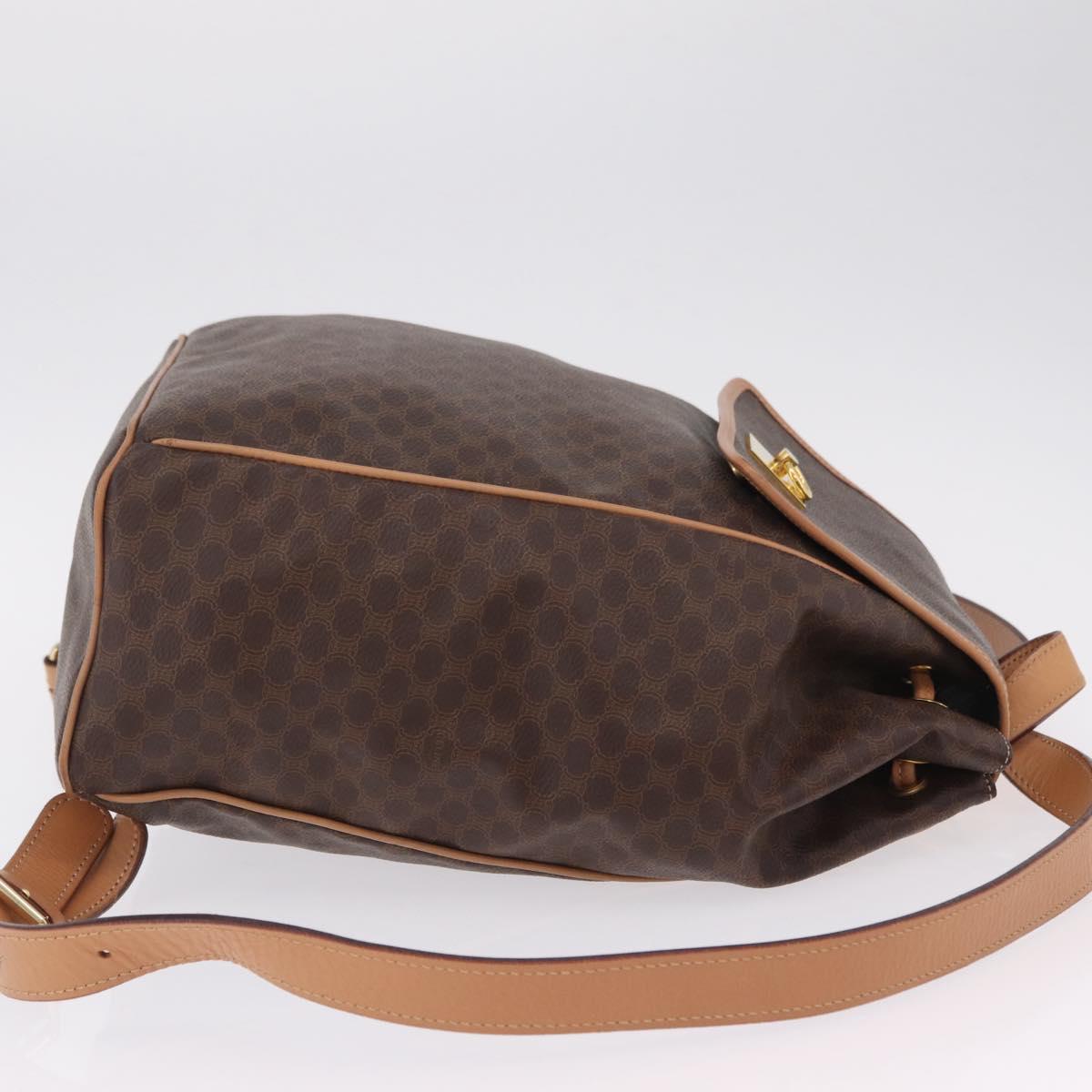 CELINE Macadam Canvas Backpack PVC Leather Brown Gold Auth ka6855A