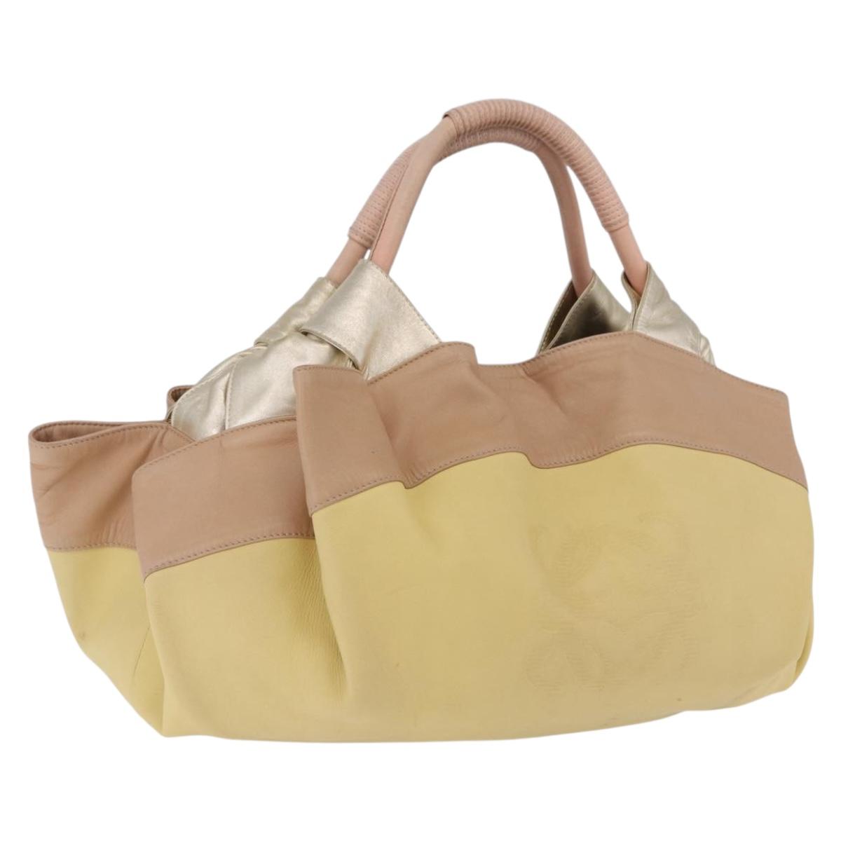 LOEWE Nappa Aire Anagram Hand Bag Leather Yellow Gold Auth ka6859