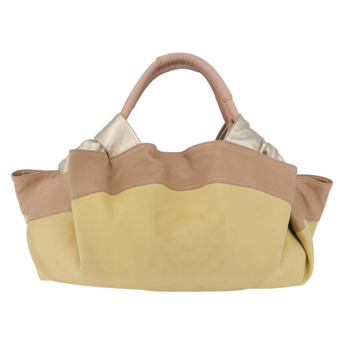 LOEWE Nappa Aire Anagram Hand Bag Leather Yellow Gold Auth ka6859