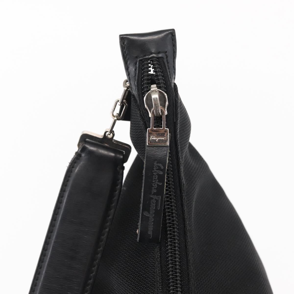 Salvatore Ferragamo Vala Shoulder Bag Nylon Black Silver Auth ka686