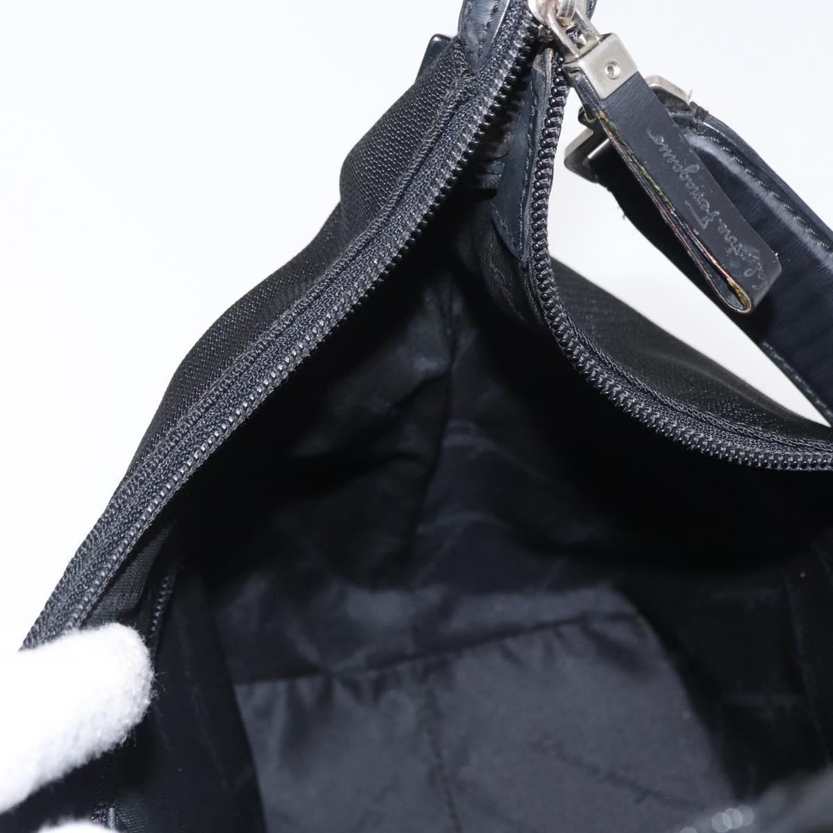 Salvatore Ferragamo Vala Shoulder Bag Nylon Black Silver Auth ka686