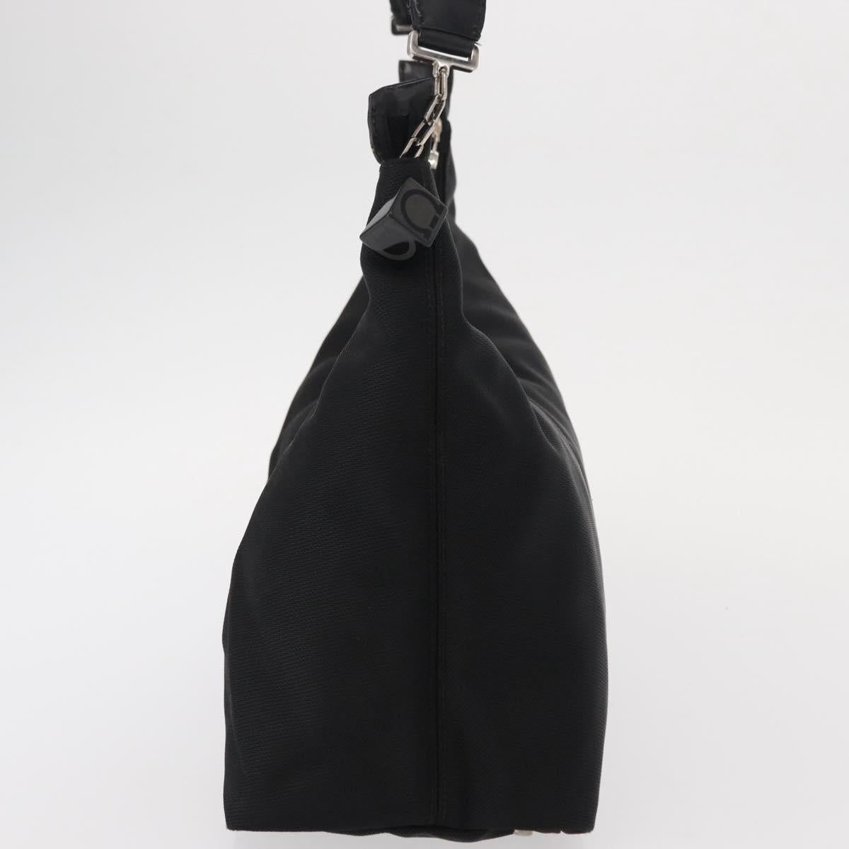 Salvatore Ferragamo Vala Shoulder Bag Nylon Black Silver Auth ka686