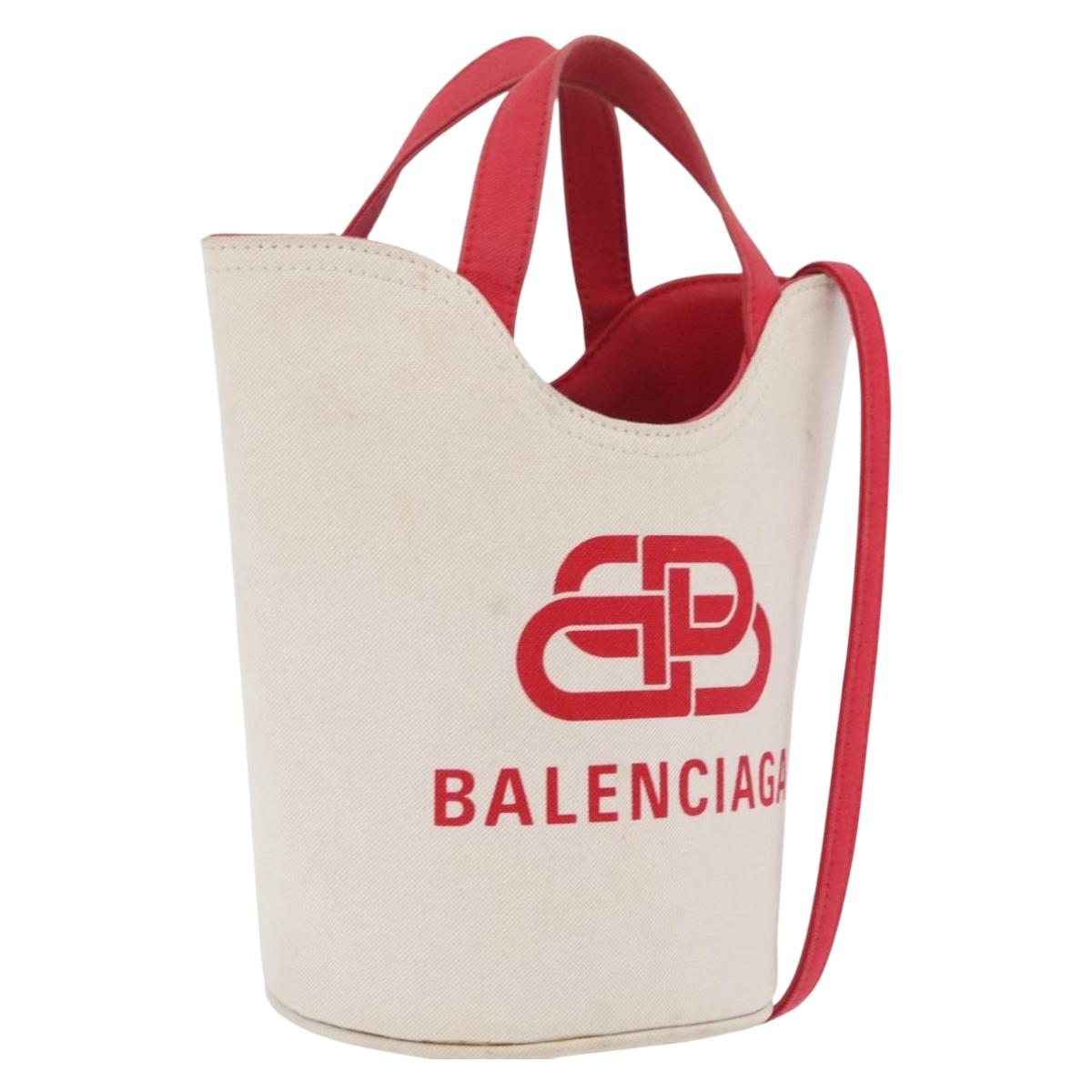 Balenciaga Wave XS Hand Bag Canvas 2way White Silver 619979 Auth ka6861