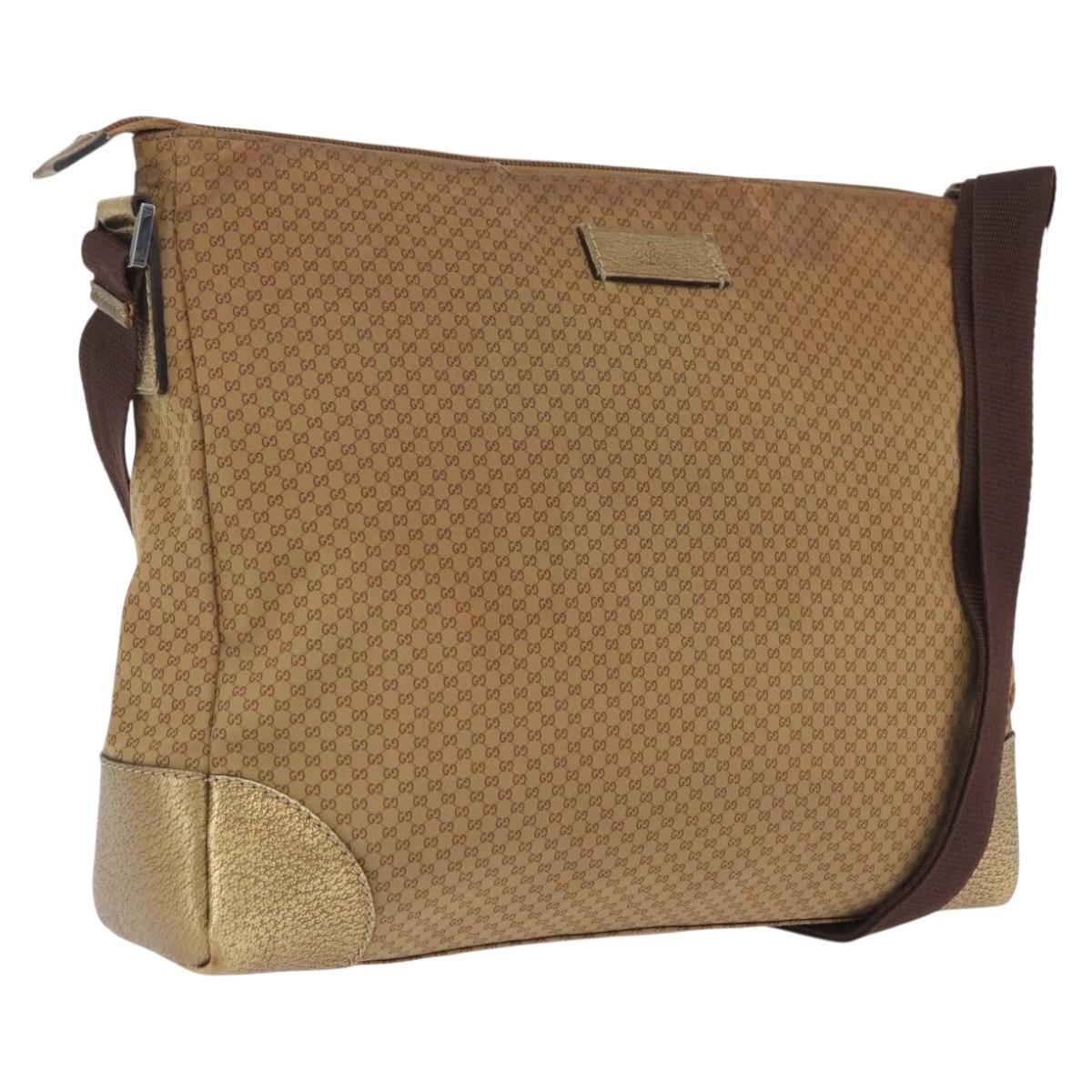 GUCCI Micro GG Canvas Shoulder Bag Nylon Outlet Brown Silver 257301 Auth ka6862