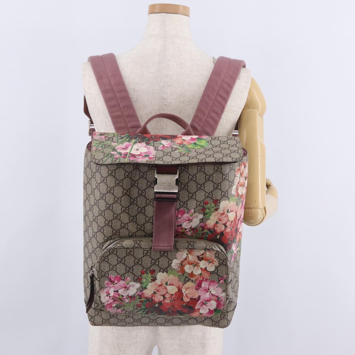 GUCCI GG Blooms Backpack PVC Beige Silver 405019 Auth ka6863V