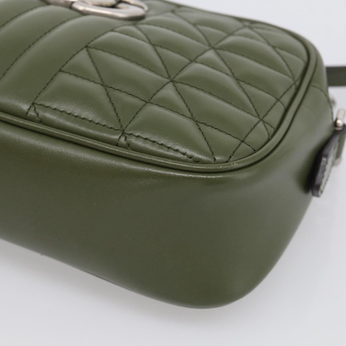 GUCCI GG Marmont Chain Shoulder Bag Leather Khaki Silver 447632 Auth ka6867V
