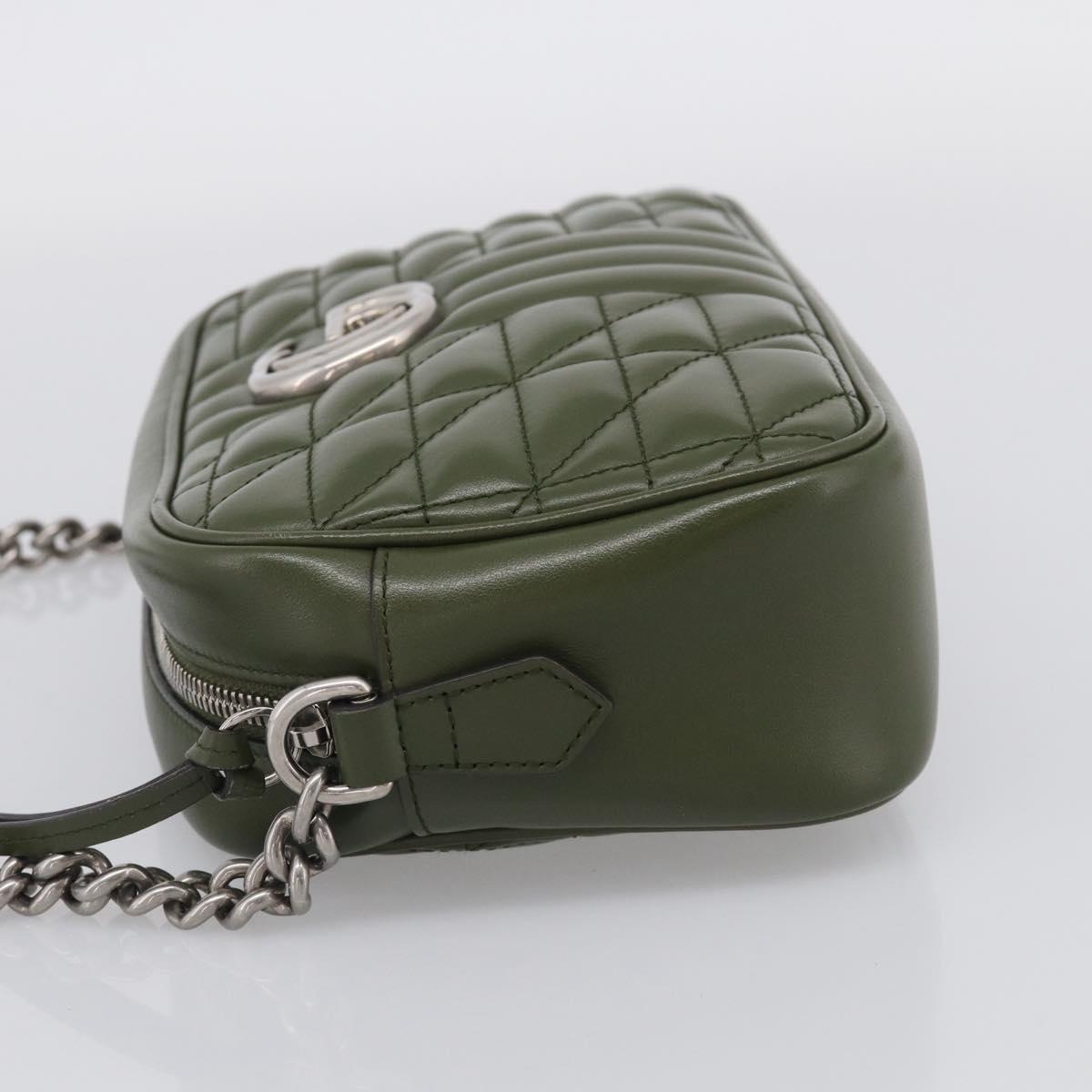 GUCCI GG Marmont Chain Shoulder Bag Leather Khaki Silver 447632 Auth ka6867V