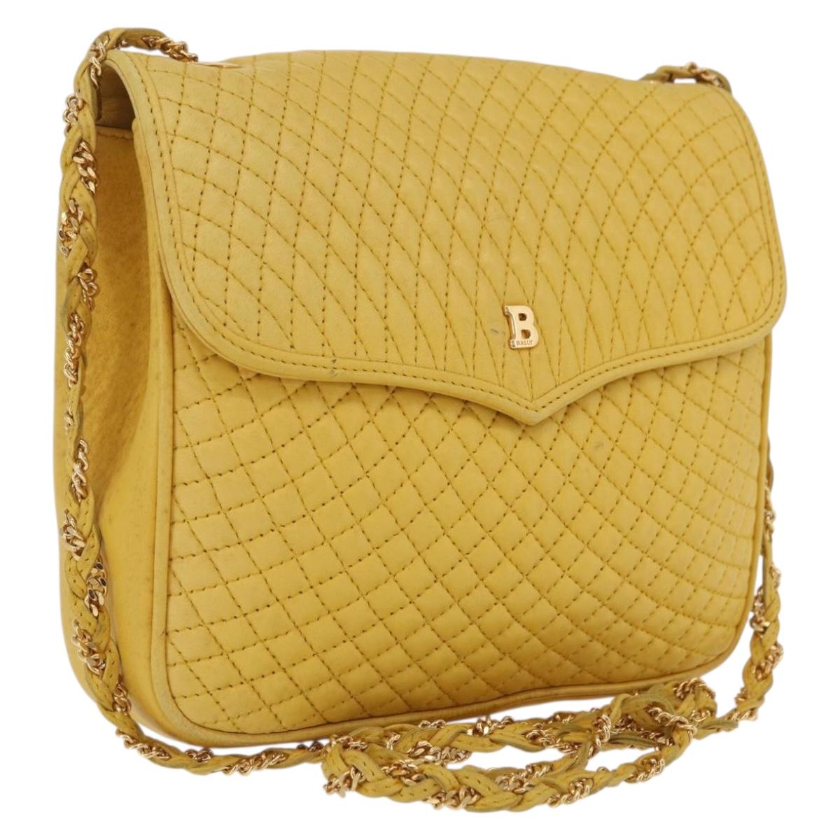 Bally Chain Shoulder Bag Leather Yellow Gold Auth ka6868