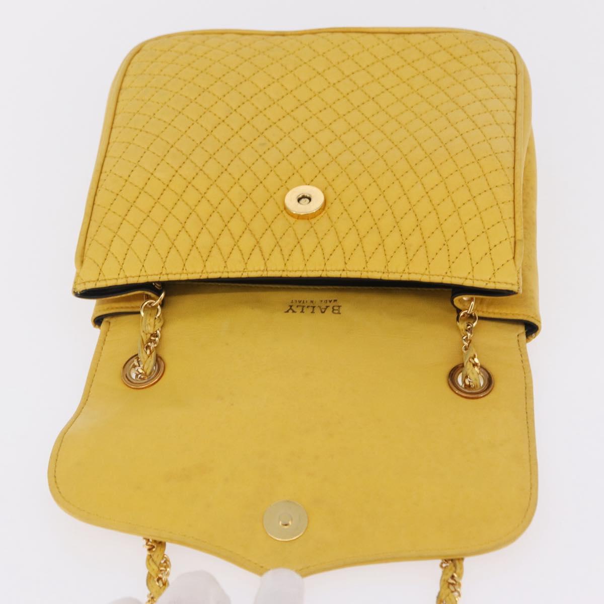 Bally Chain Shoulder Bag Leather Yellow Gold Auth ka6868