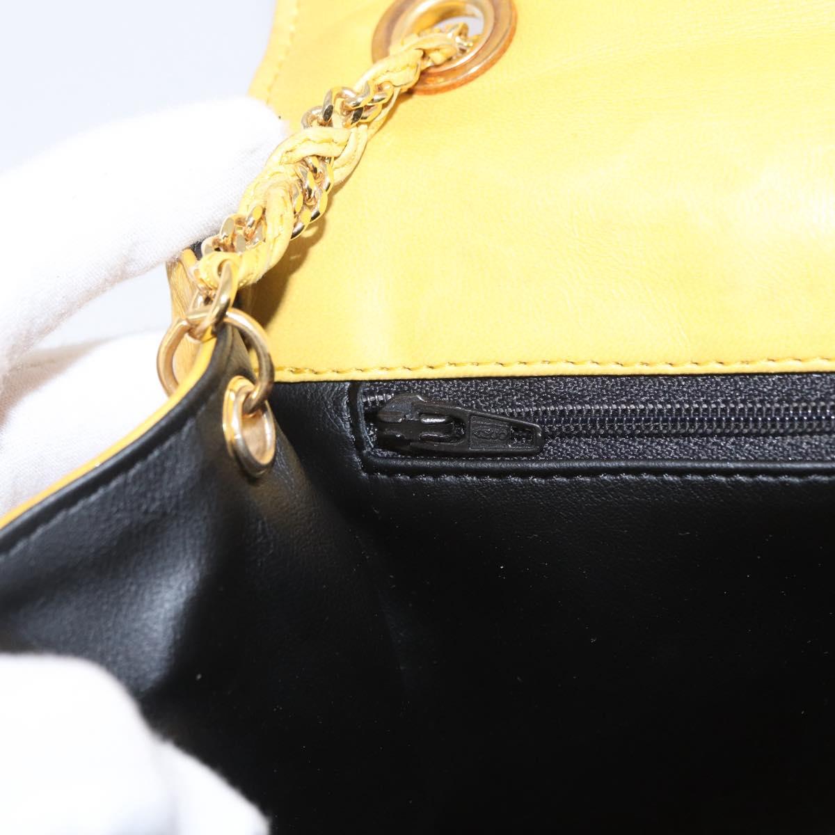 Bally Chain Shoulder Bag Leather Yellow Gold Auth ka6868