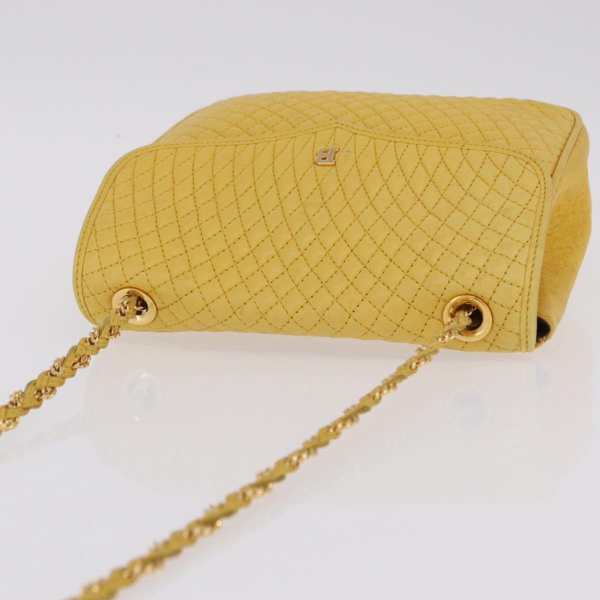 Bally Chain Shoulder Bag Leather Yellow Gold Auth ka6868