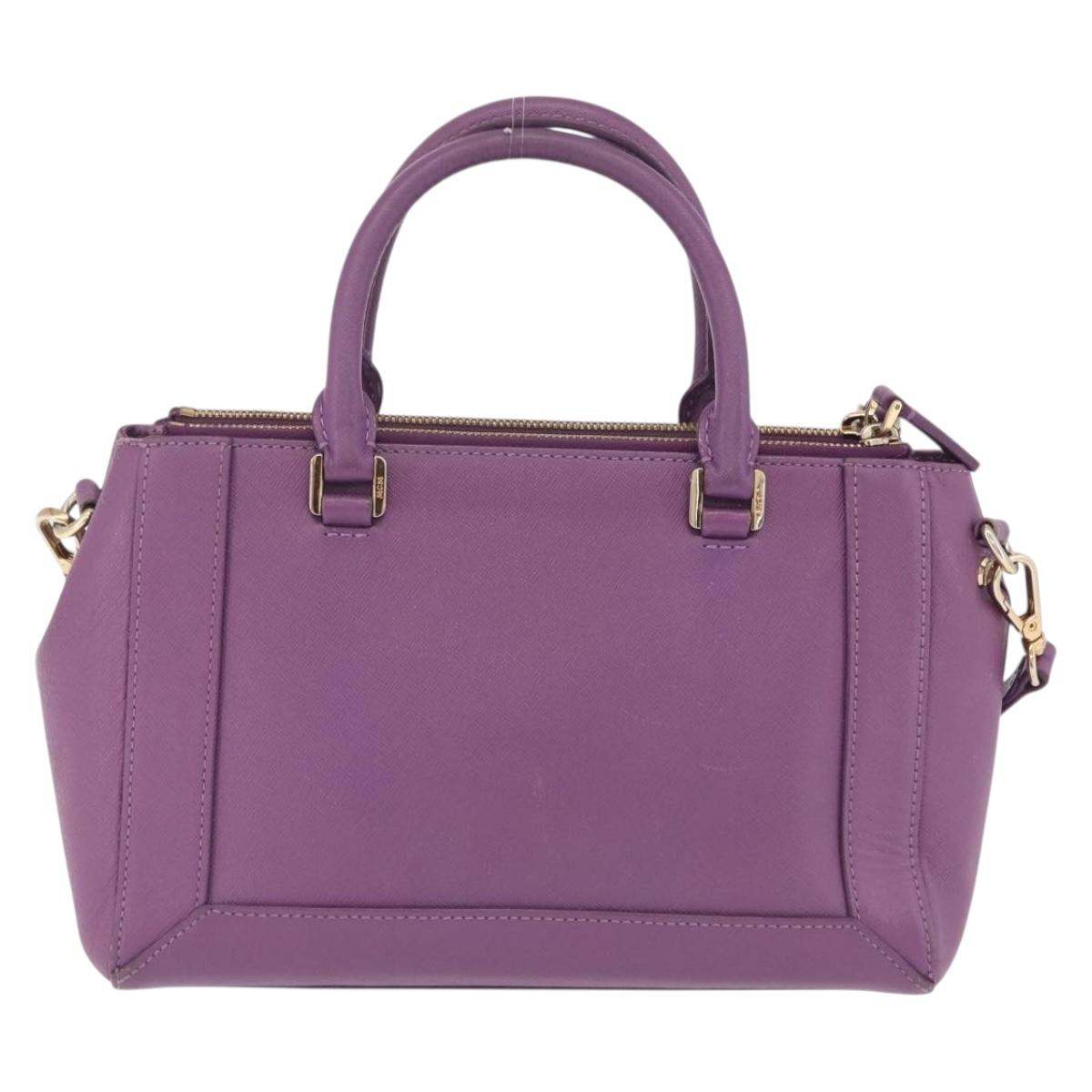 MCM Hand Bag Leather 2way Purple Gold Auth ka6869
