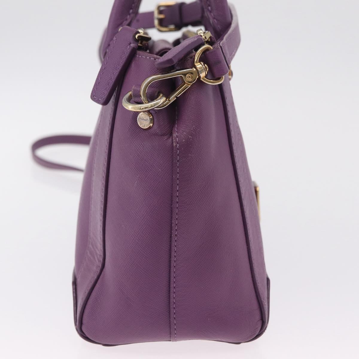 MCM Hand Bag Leather 2way Purple Gold Auth ka6869