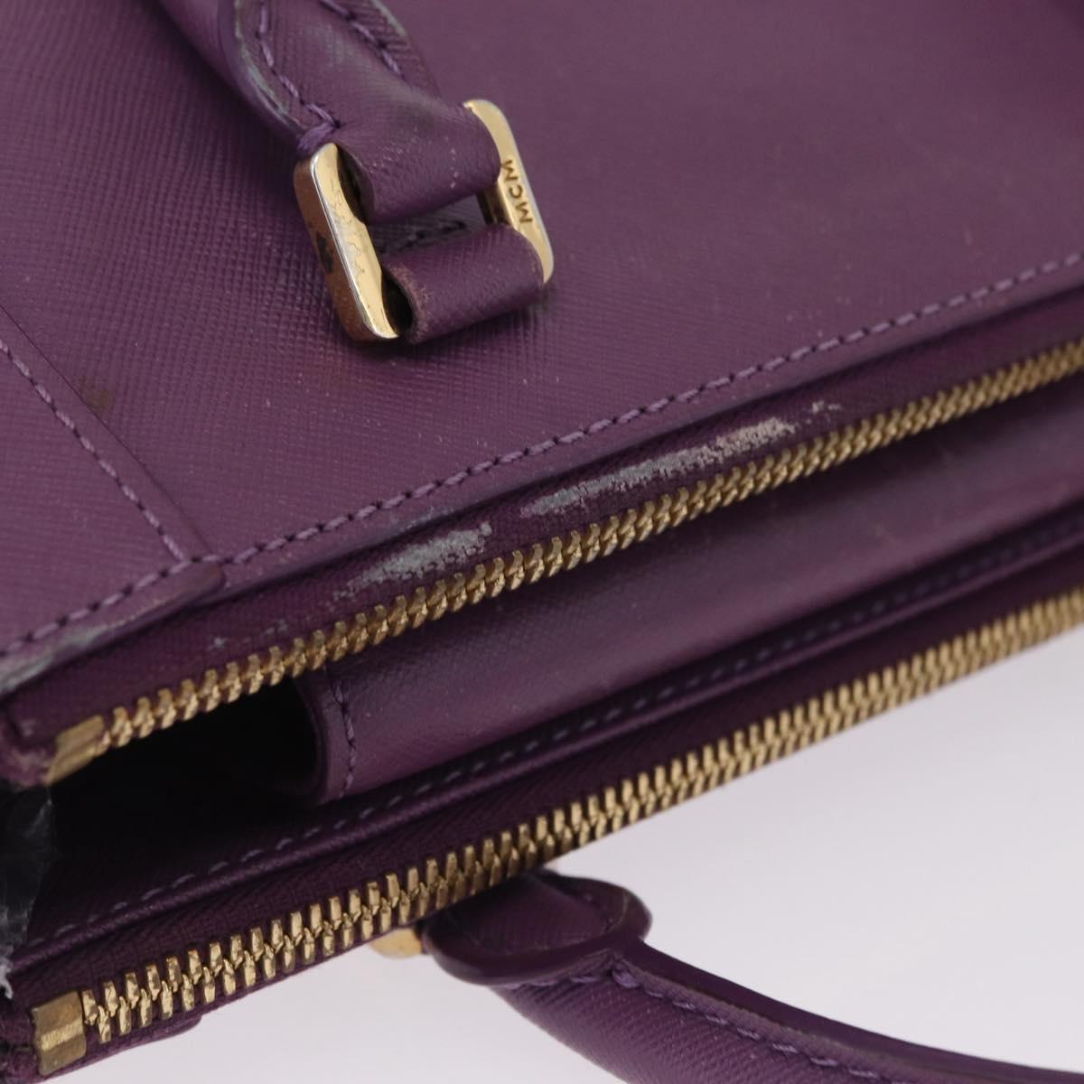MCM Hand Bag Leather 2way Purple Gold Auth ka6869