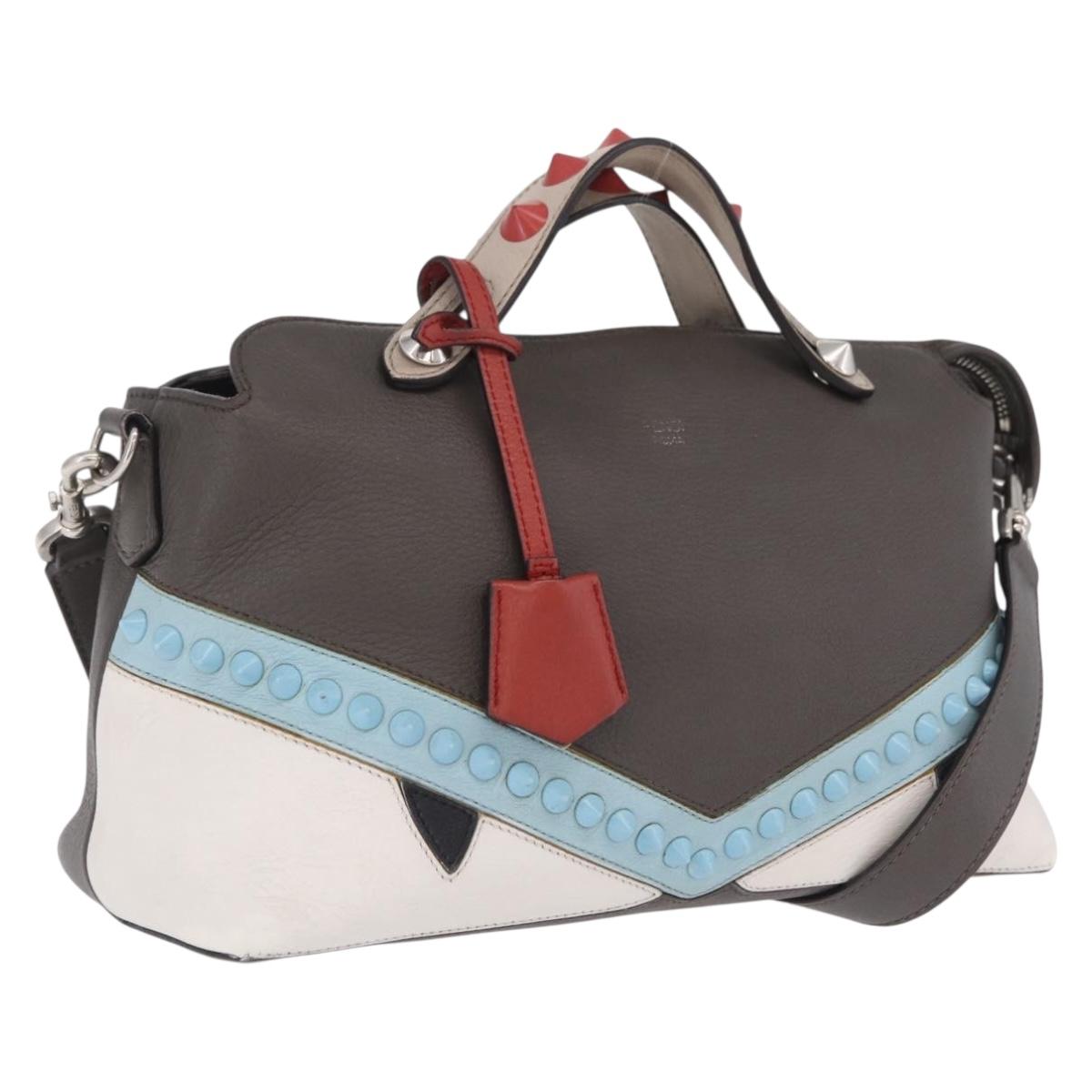 FENDI By The Way Shoulder Bag Leather Beige Silver Auth ka6871A