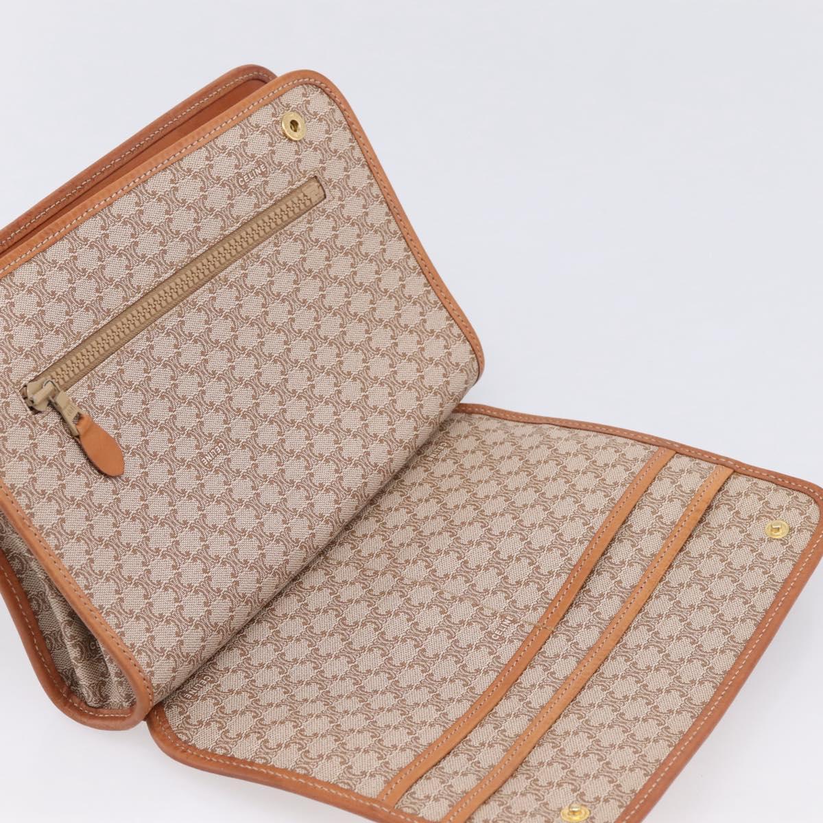CELINE Macadam Canvas Clutch Bag PVC Beige Gold Auth ka6872