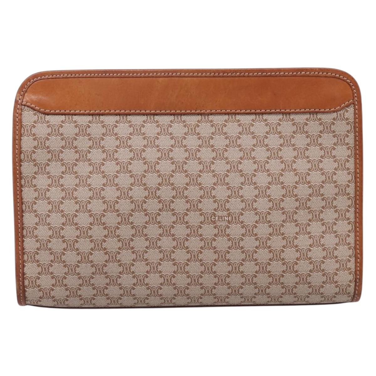 CELINE Macadam Canvas Clutch Bag PVC Beige Gold Auth ka6872