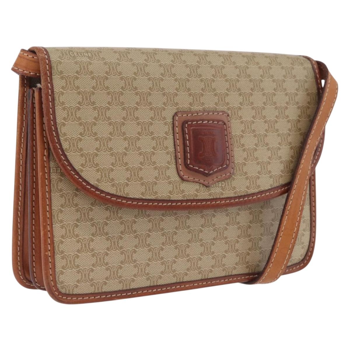 CELINE Macadam Canvas Shoulder Bag PVC Beige Gold Auth ka6873