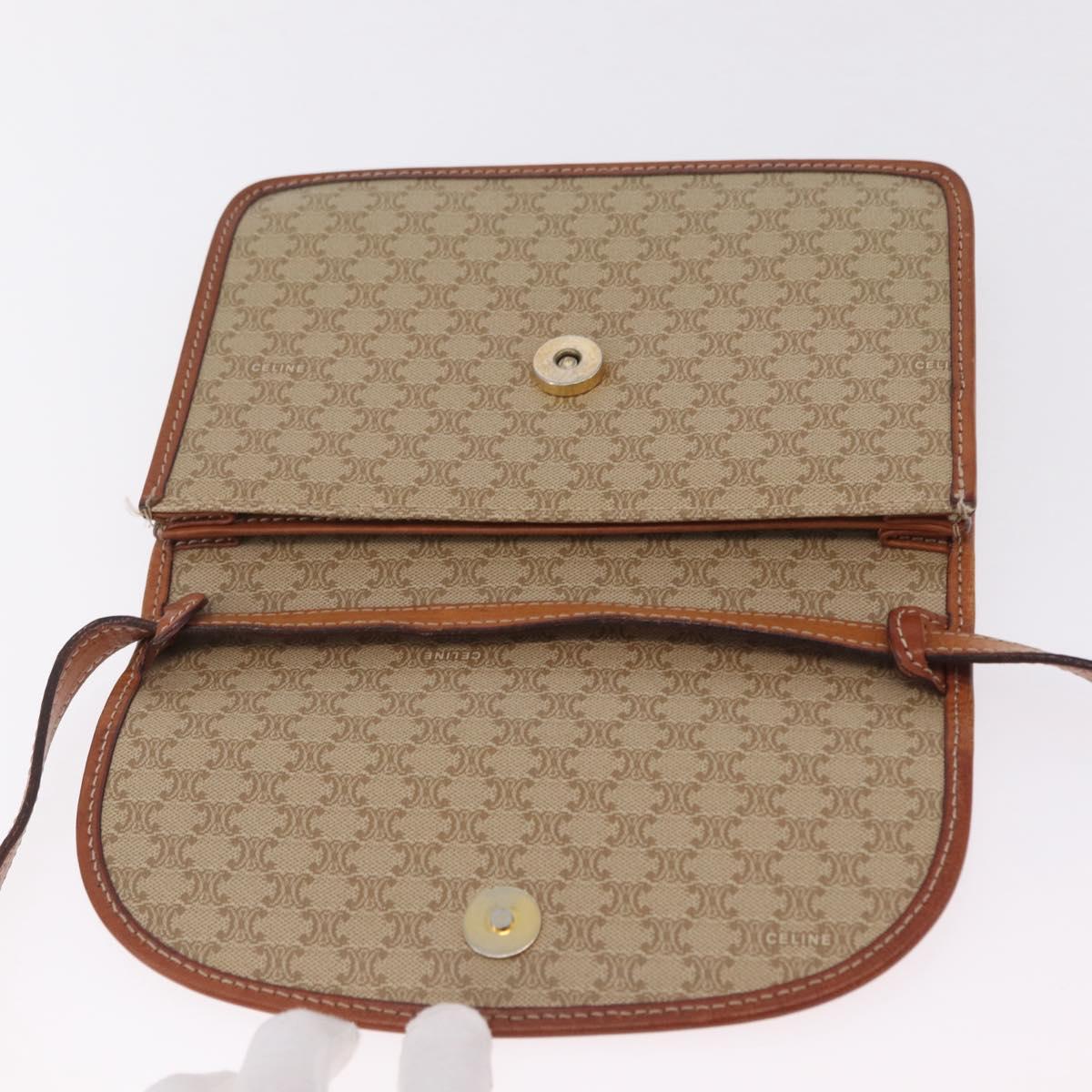 CELINE Macadam Canvas Shoulder Bag PVC Beige Gold Auth ka6873