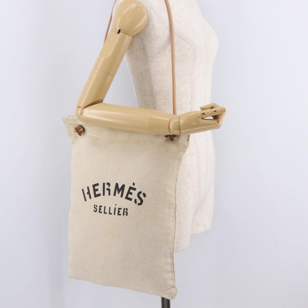HERMES Aline Shoulder Bag Canvas Beige Auth ka6877