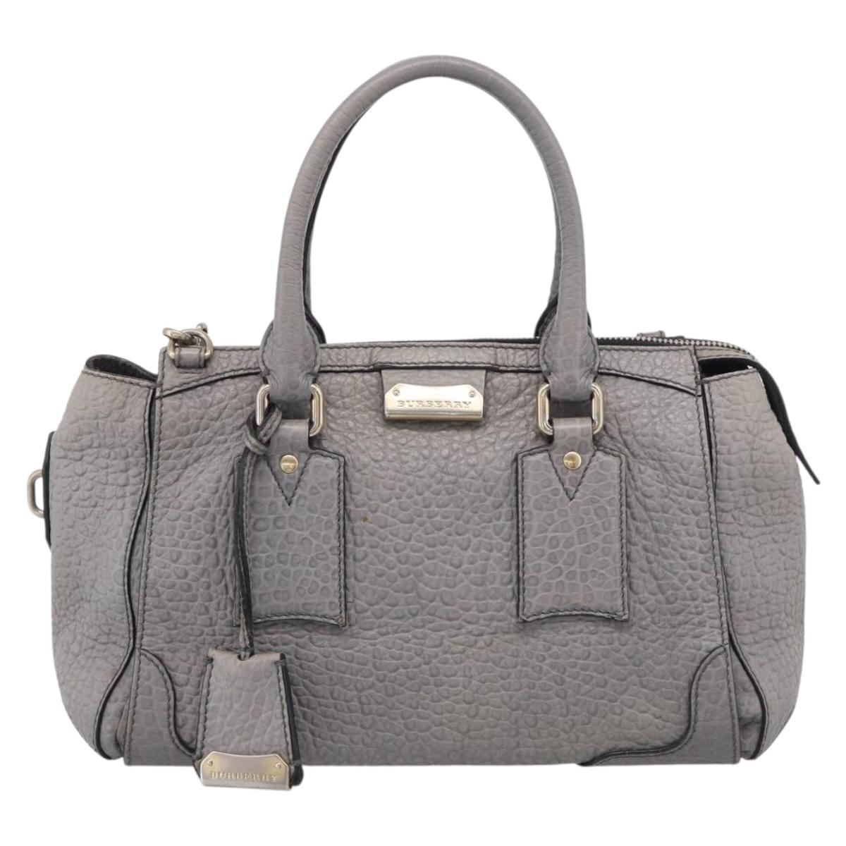 BURBERRY Hand Bag Leather 2way Gray Gold Auth ka6879