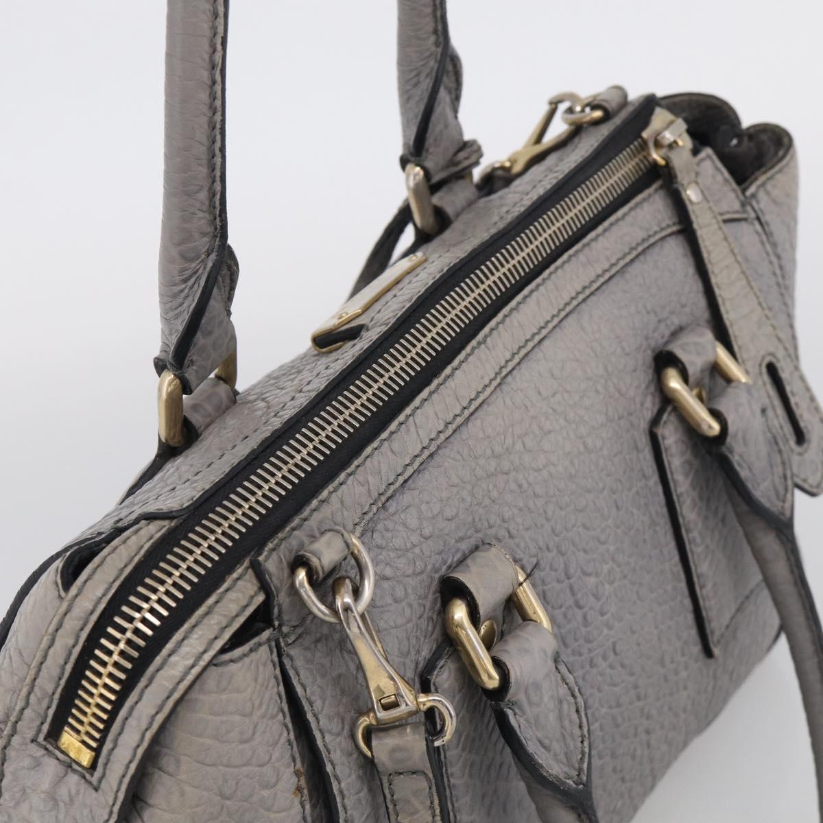 BURBERRY Hand Bag Leather 2way Gray Gold Auth ka6879