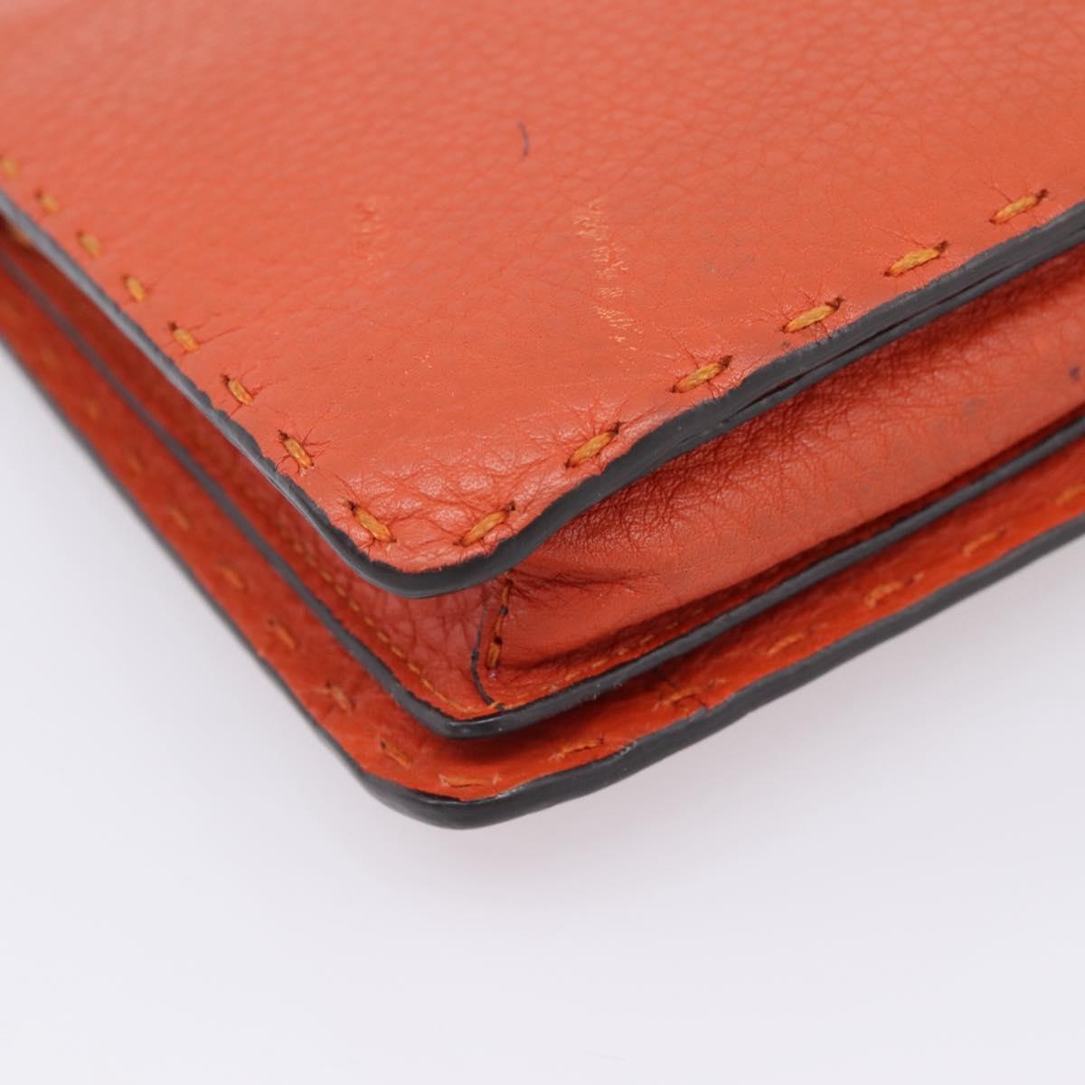 FENDI Celeria Clutch Bag Leather Orange Silver Auth ka6886