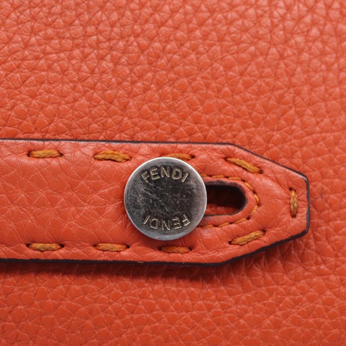FENDI Celeria Clutch Bag Leather Orange Silver Auth ka6886