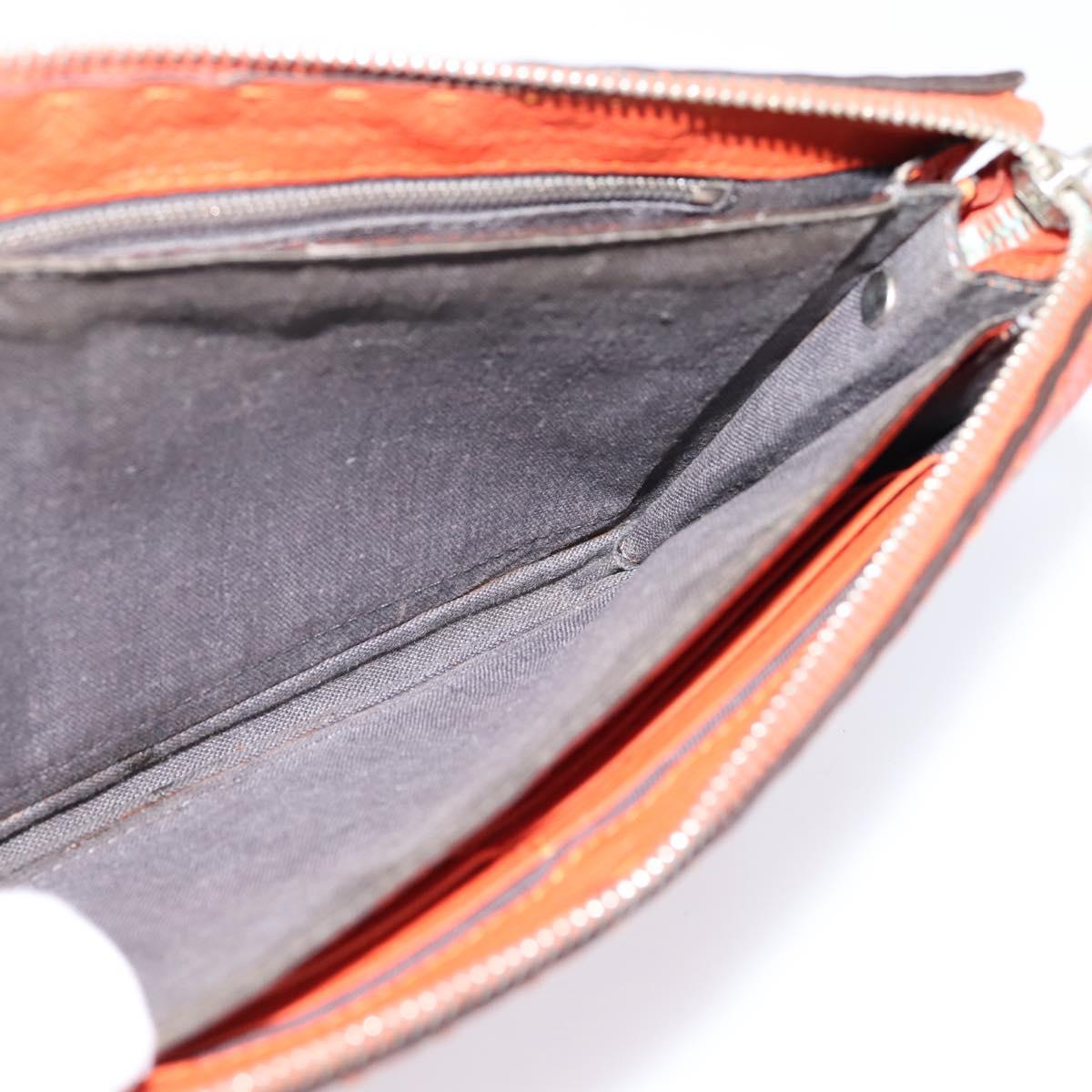 FENDI Celeria Clutch Bag Leather Orange Silver Auth ka6886