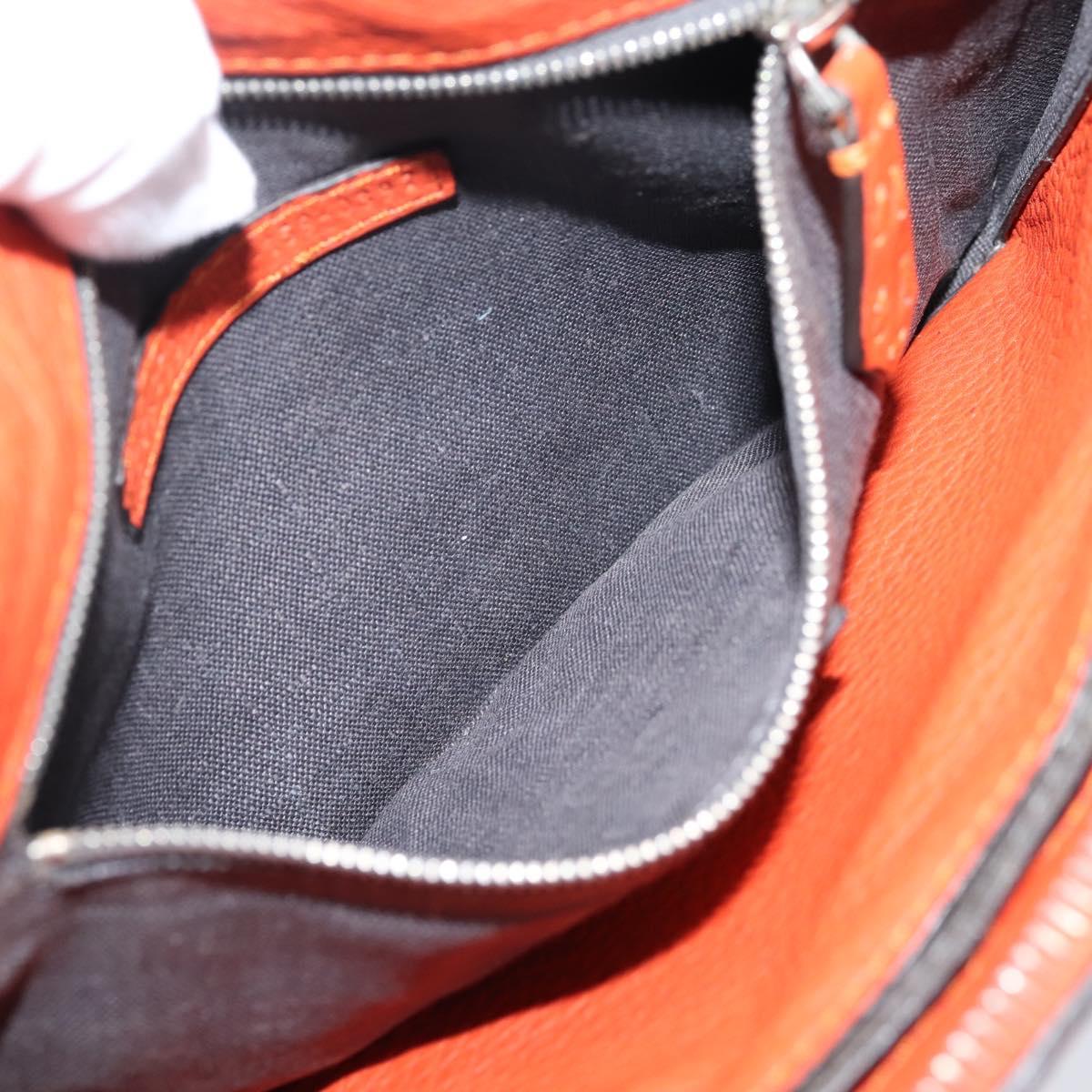 FENDI Celeria Clutch Bag Leather Orange Silver Auth ka6886