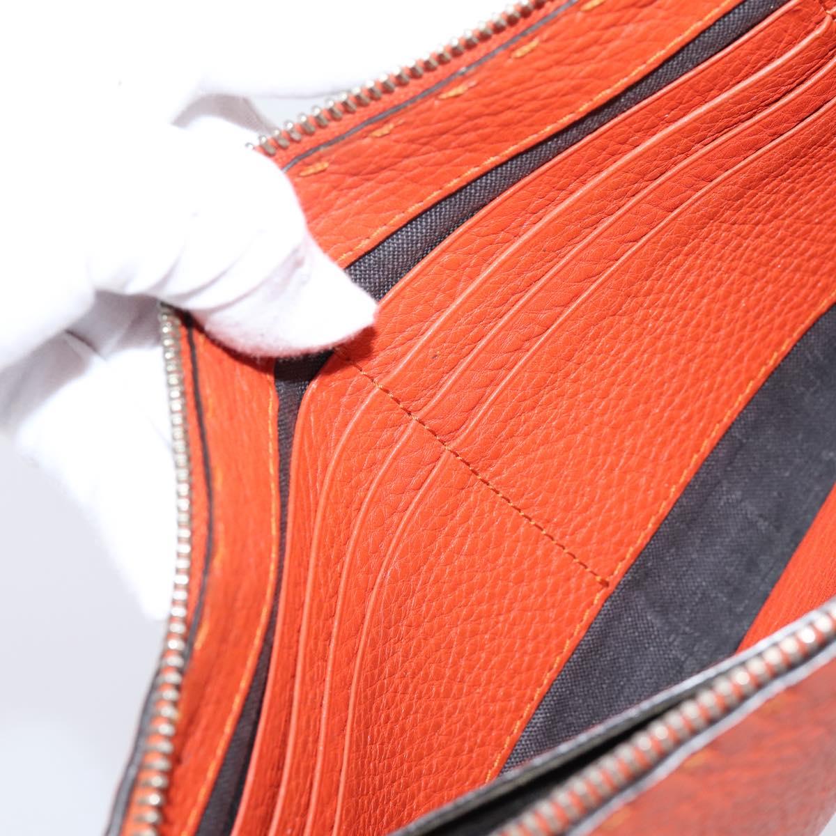 FENDI Celeria Clutch Bag Leather Orange Silver Auth ka6886