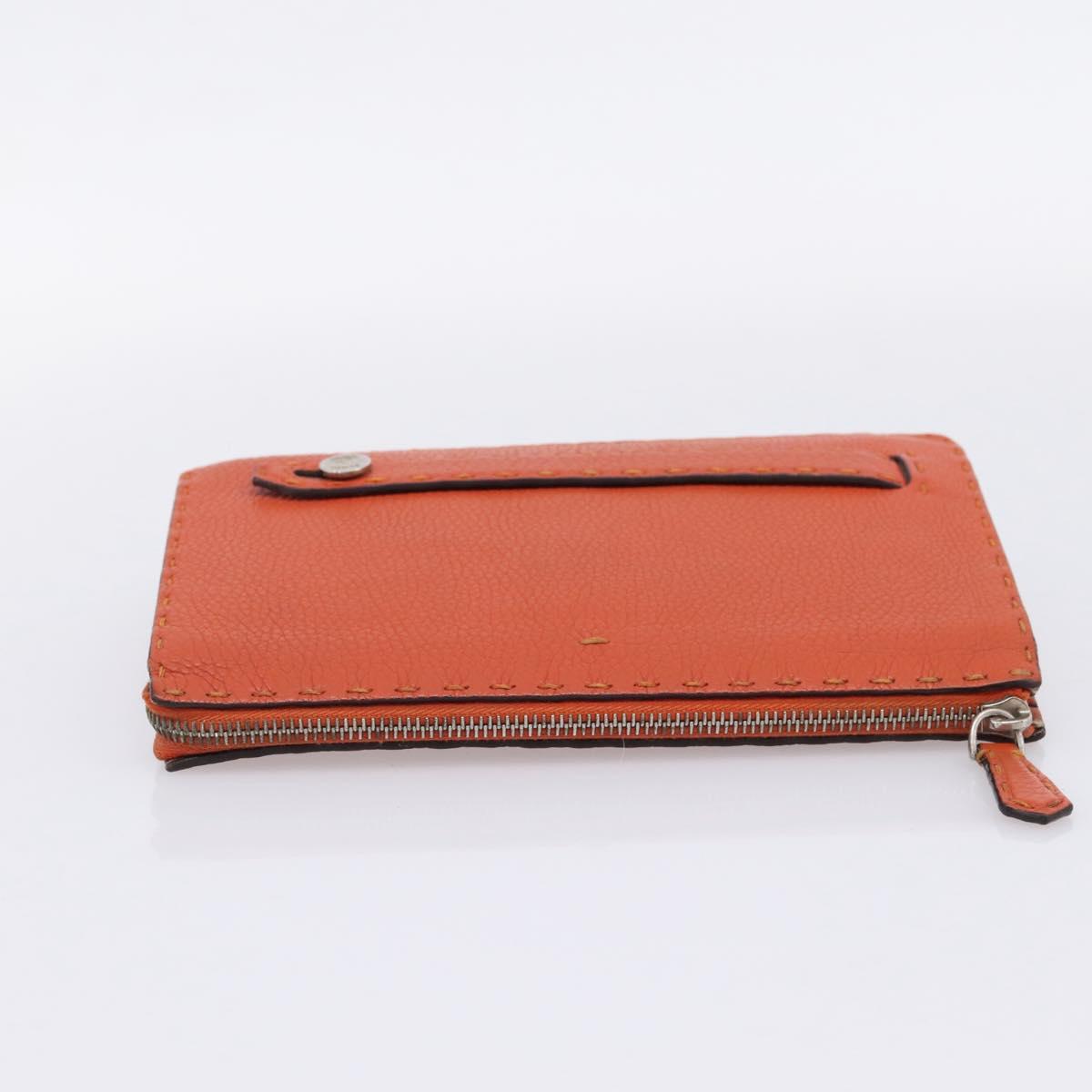 FENDI Celeria Clutch Bag Leather Orange Silver Auth ka6886