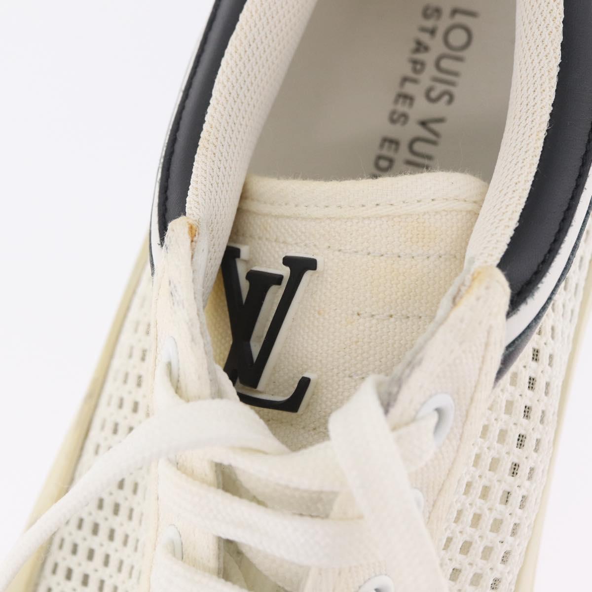 LOUIS VUITTON Sneakers Canvas Leather 7 White LV Auth ka6887