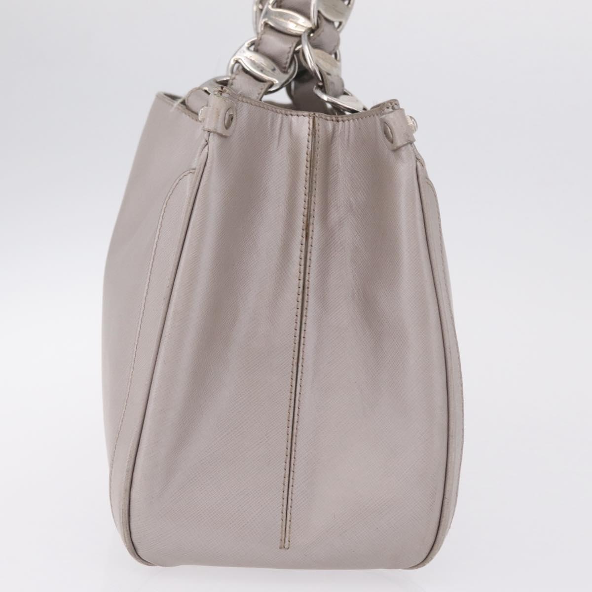 Salvatore Ferragamo Gancini Tote Bag Leather Beige Silver Auth ka6889