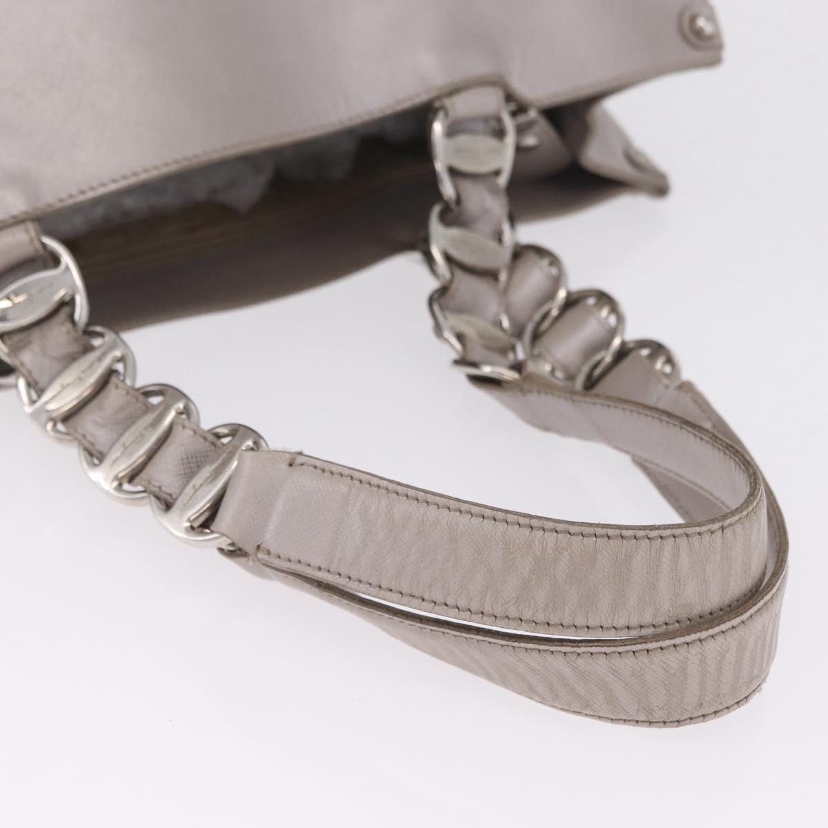 Salvatore Ferragamo Gancini Tote Bag Leather Beige Silver Auth ka6889