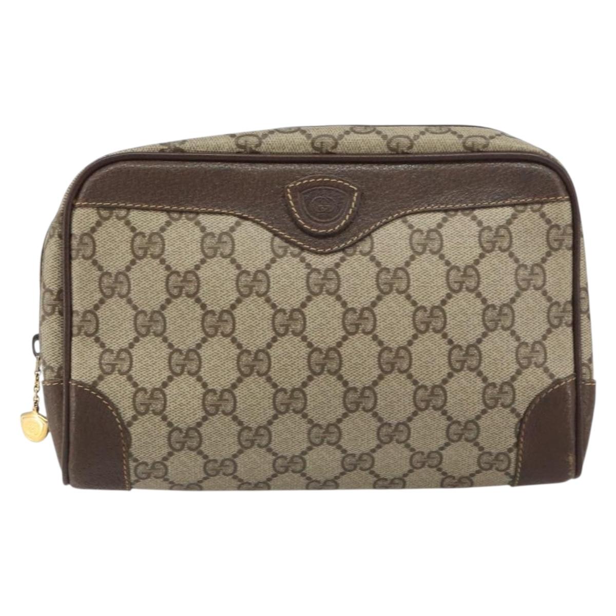 GUCCI GG Supreme Clutch Bag PVC Beige Gold 014 89 0094 Auth ka689