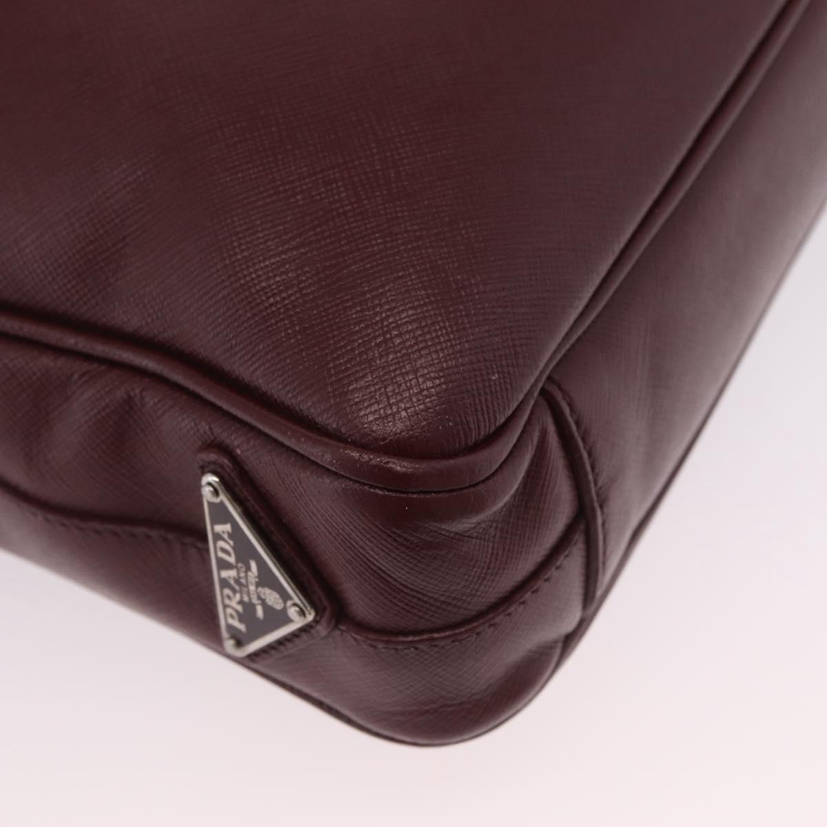 PRADA Business Bag Saffiano leather Bordeaux Silver Auth ka6891