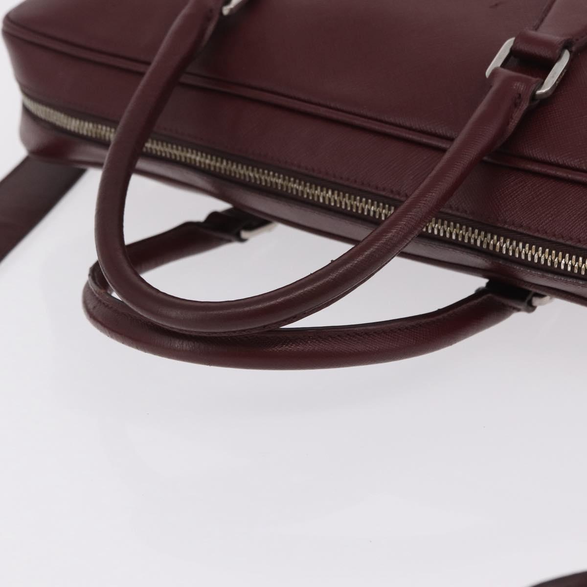PRADA Business Bag Saffiano leather Bordeaux Silver Auth ka6891