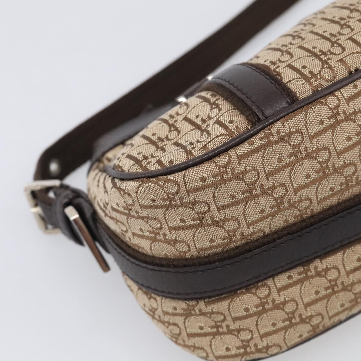 Christian Dior Trotter Canvas Street Chic Shoulder Bag Beige Silver Auth ka6893V