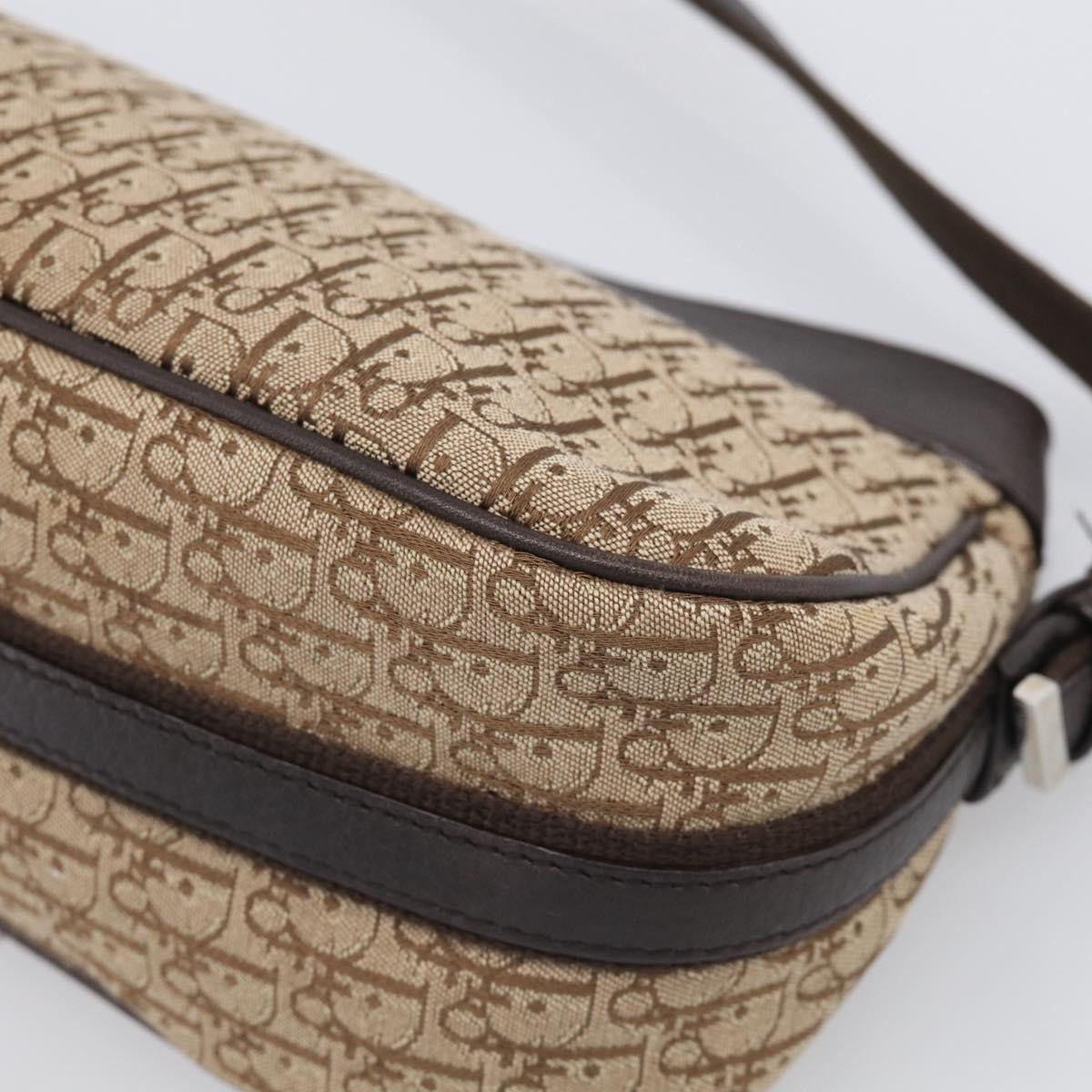 Christian Dior Trotter Canvas Street Chic Shoulder Bag Beige Silver Auth ka6893V