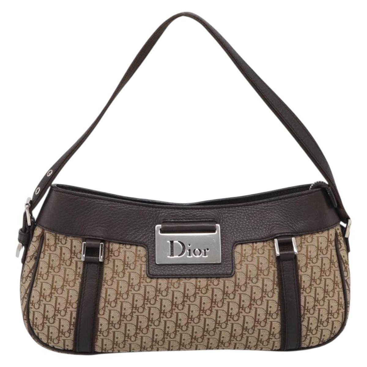 Christian Dior Trotter Canvas Street Chic Shoulder Bag Beige Silver Auth ka6893V