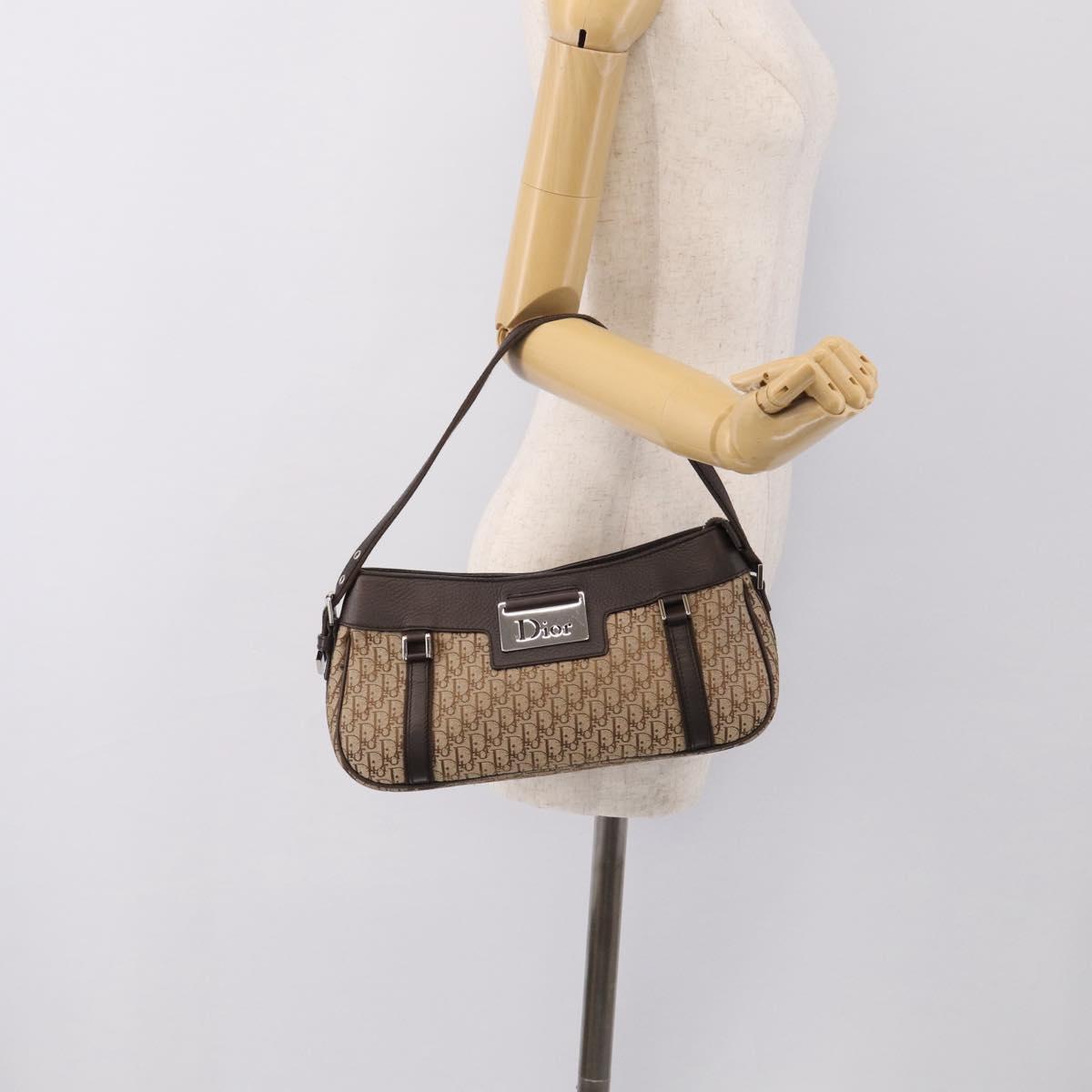 Christian Dior Trotter Canvas Street Chic Shoulder Bag Beige Silver Auth ka6893V